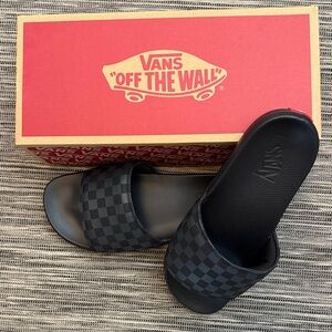 Vans Black and Gray Checkered Slides